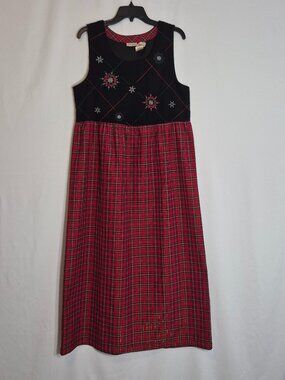 BOBBIE BROOKS Black Velour & Red Plaid Christmas Holiday Jumper Dress; Size M